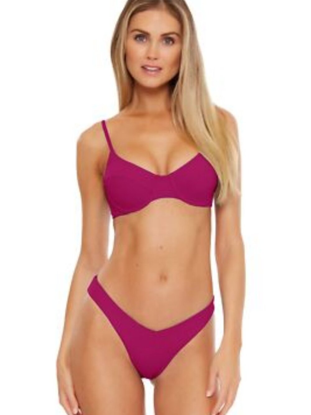 Becca by Rebecca Virtue Fine Line Rib Sarah Underwire Bra Top Pomegranate LG